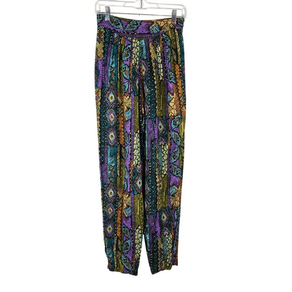 VTG Léger Womens Pants 7/8 Multicolor Geometric Pattern 100% Rayon USA 90s - Picture 1 of 12